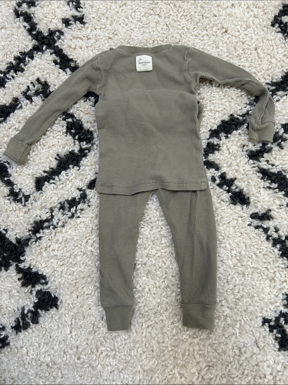 Burt's Bees Baby Olive Green Waffle Thermal Kids Pajama Set